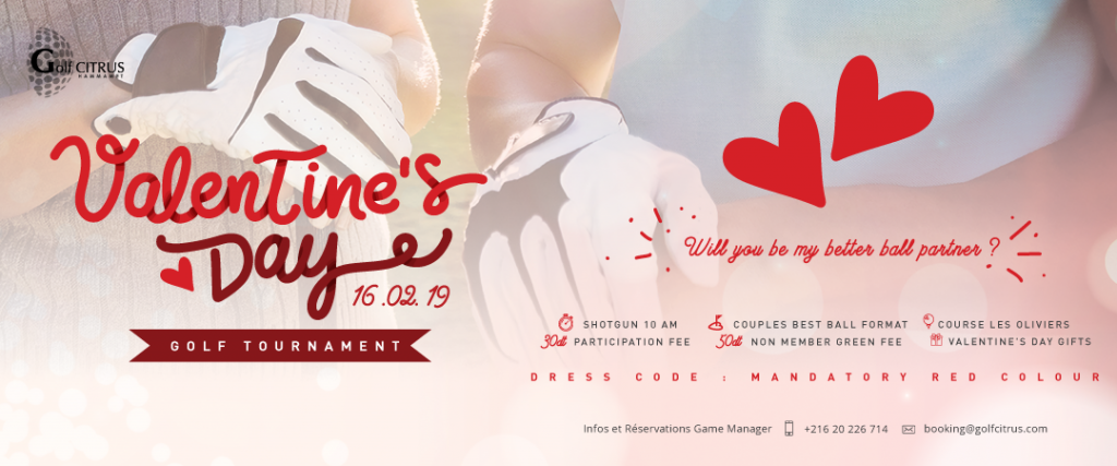 Dieses Jahr feiern wir “Love on the Green”. Kommen Sie mit Ihrem Liebes-oder Lieblingspartner und spielen Sie Ihre Liebeskarten voll aus. Dresscode: Rot. Und an Geschenke brauchen Sie nicht denken,